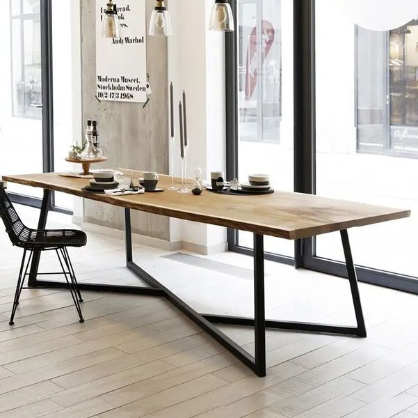 Дизайнерський Кухонний обідній стіл з натурального дерева Loft Design 200x80x75h Чорний / Дерево ATL1503 ATL1503 фото