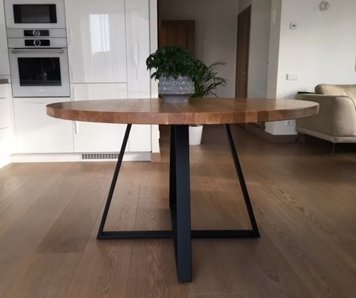 Дизайнерський Кухонний обідній стіл з натурального дерева Loft Design d200x75h Чорний / Дерево ATL1355 ATL1355 фото