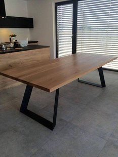 Дизайнерский Кухонный обеденный стол из натурального дерева Loft Design 240x100x75h Черный / Дерево ATL199 ATL199 фото