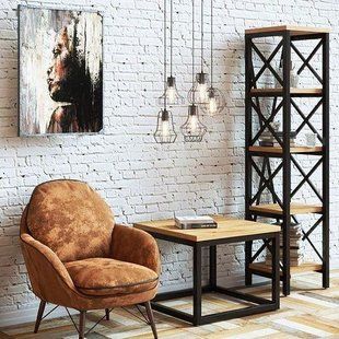 Дизайнерский Стеллаж в стиле Loft Design 400x40x180h Черный/Дерево ATL422 ATL422 фото