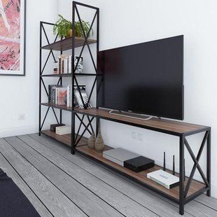 Дизайнерська тумба для телевізора в стилі Loft 160х40х50h Чорний/Дерево ATL496 ATL496 фото
