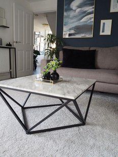Дизайнерський журнальний стіл в стилі Loft 100x100x50h Чорний/Мармур ATL659 ATL659 фото