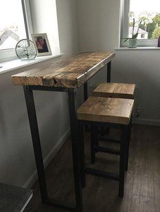 Дизайнерська Барна стійка з натурального дерева Loft Design 120х40х120h Чорний / Дерево ATL334 ATL334 фото