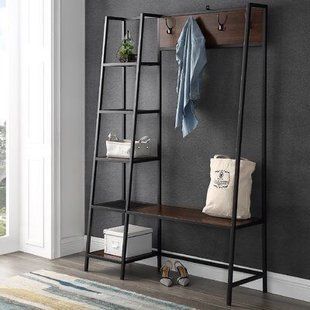 Дизайнерська Підлогова вішалка в стилі Loft Design 120x40x180h Чорний/Дерево ATL050 ATL050 фото