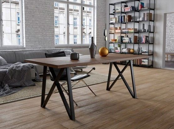 Дизайнерский Кухонный обеденный стол из натурального дерева Loft Design 180x80x75h Черный / Дерево ATL1494 ATL1494 фото