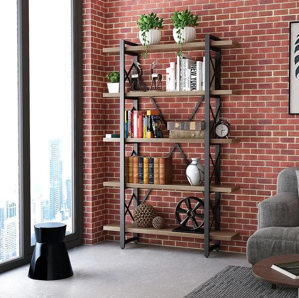 Дизайнерский Стеллаж в стиле Loft Design 200x30x200h Черный/Дерево ATL858 ATL858 фото
