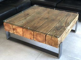 Дизайнерський журнальний стіл в стилі Loft 80x80x30h Сірий/Дерево ATL1282 ATL1282 фото