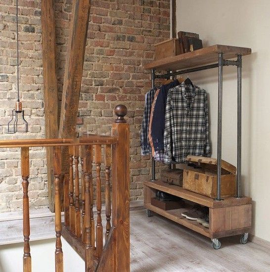 Дизайнерская Напольная вешалка в стиле Loft Design 100x40x170h Серый/Дерево ATL374 ATL374 фото