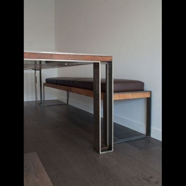 Дизайнерский Кухонный обеденный стол из натурального дерева Loft Design 200x80x75h Серый / Дерево ATL205 ATL205 фото