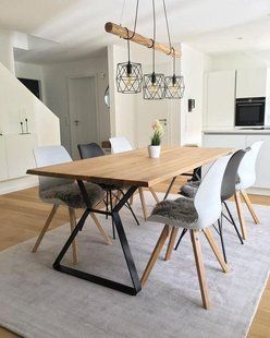 Дизайнерский Кухонный обеденный стол из натурального дерева Loft Design 200x80x75h Черный / Дерево ATL206 ATL206 фото