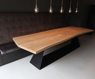 Дизайнерский Кухонный обеденный стол из натурального дерева Loft Design 280x100x75h Черный / Дерево ATL208 ATL208 фото