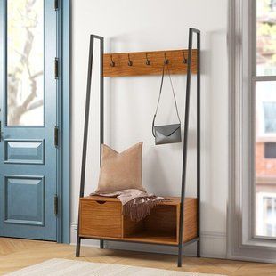 Дизайнерська Підлогова вішалка в стилі Loft Design 100x40x160h Чорний/Дерево ATL380 ATL380 фото
