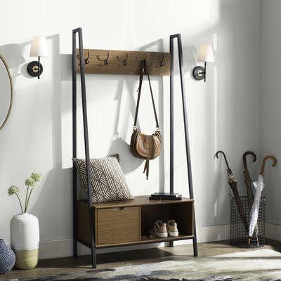 Дизайнерская Напольная вешалка в стиле Loft Design 100x40x160h Черный/Дерево ATL380 ATL380 фото