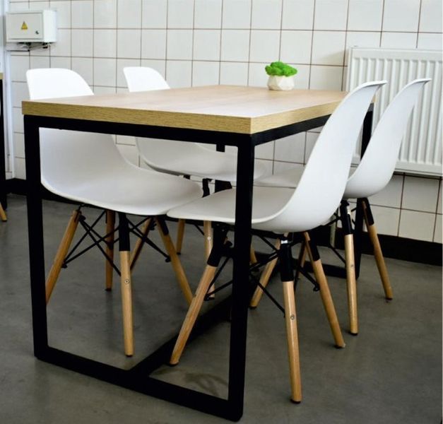 Дизайнерский Кухонный обеденный стол из натурального дерева Loft Design 120х80х75h Черный / Дерево ATL023 ATL023 фото