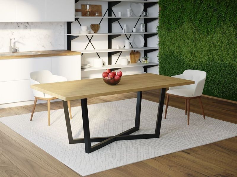 Дизайнерський Кухонний обідній стіл з натурального дерева Loft Design 140x80x75h Чорний / Дерево ATL125 ATL125 фото