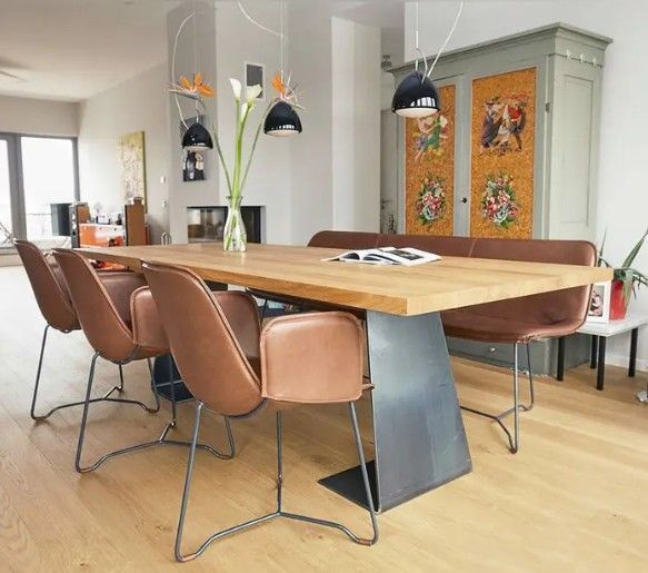 Дизайнерський Кухонний обідній стіл з натурального дерева Loft Design 240x60x75h Чорний / Дерево ATL211 ATL211 фото