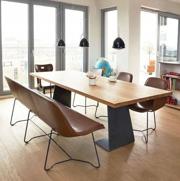 Дизайнерський Кухонний обідній стіл з натурального дерева Loft Design 240x60x75h Чорний / Дерево ATL211 ATL211 фото