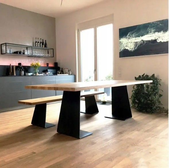 Дизайнерський Кухонний обідній стіл з натурального дерева Loft Design 240x60x75h Чорний / Дерево ATL211 ATL211 фото