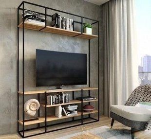 Дизайнерська тумба для телевізора в стилі Loft 160х40х200h Чорний/Дерево ATL506 ATL506 фото