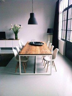 Дизайнерський Кухонний обідній стіл з натурального дерева Loft Design 250x120x75h Білий / Дерево ATL1471 ATL1471 фото