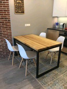 Дизайнерський Кухонний обідній стіл з натурального дерева Loft Design 140x80x75h Чорний / Дерево ATL101 ATL101 фото
