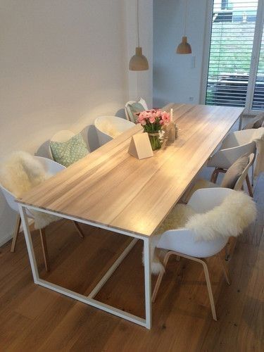 Дизайнерський Кухонний обідній стіл з натурального дерева Loft Design 250x120x75h Білий / Дерево ATL1471 ATL1471 фото
