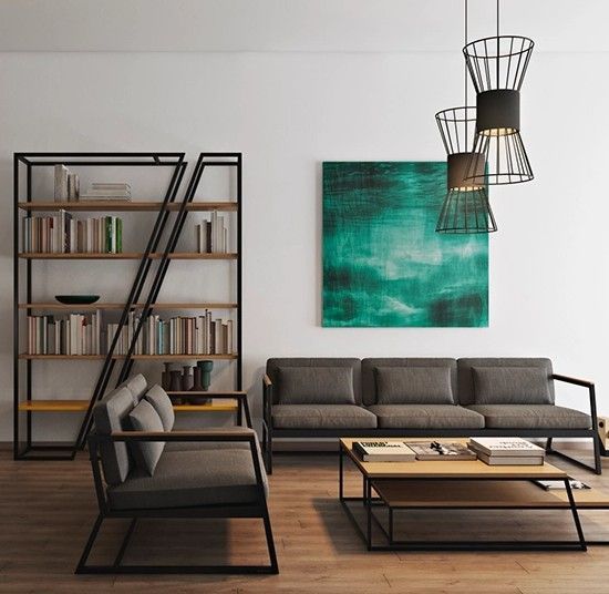 Дизайнерский Стеллаж в стиле Loft Design 180x40x180h Черный/Дерево ATL035 ATL035 фото