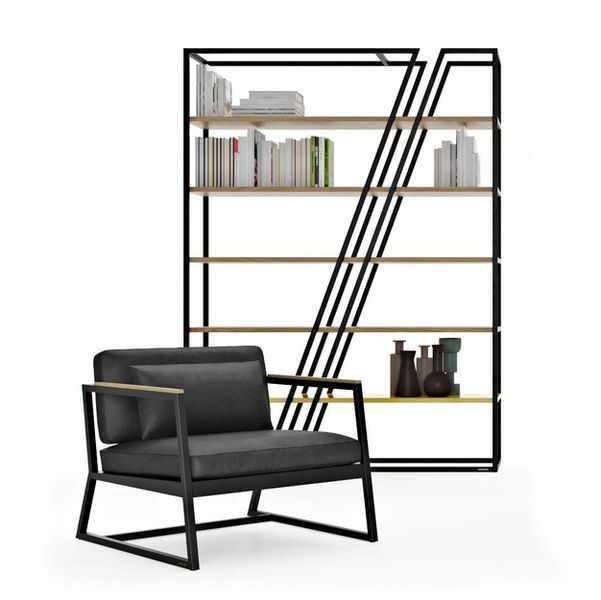 Дизайнерский Стеллаж в стиле Loft Design 180x40x180h Черный/Дерево ATL035 ATL035 фото