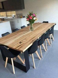 Дизайнерский Кухонный обеденный стол из натурального дерева Loft Design 280x100x75h Черный / Дерево ATL217 ATL217 фото