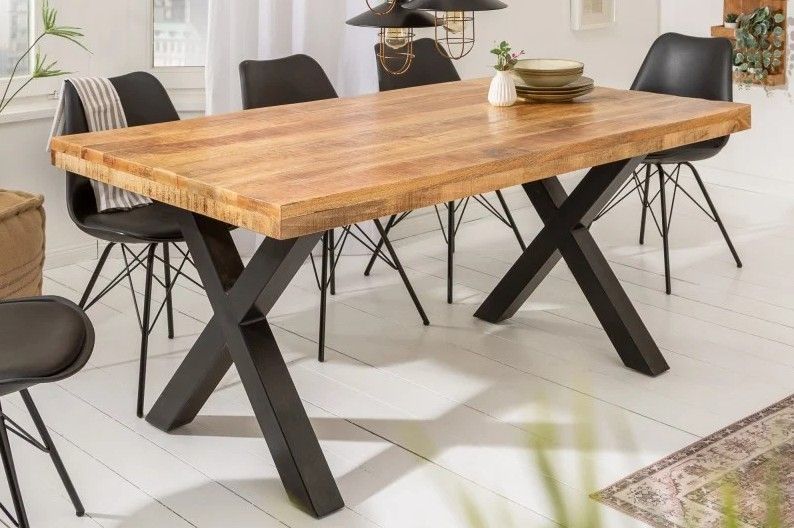 Дизайнерский Кухонный обеденный стол из натурального дерева Loft Design 160x60x75h Черный / Дерево ATL102 ATL102 фото
