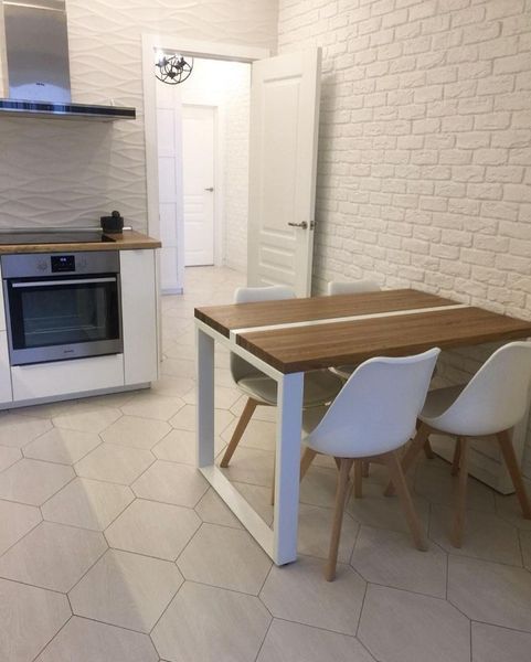 Дизайнерський Кухонний обідній стіл з натурального дерева Loft Design 140x80x75h Білий / Дерево ATL617 ATL617 фото