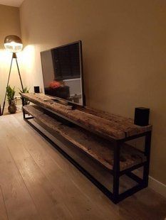 Дизайнерська тумба для телевізора в стилі Loft 200х40х50h Чорний/Дерево ATL509 ATL509 фото