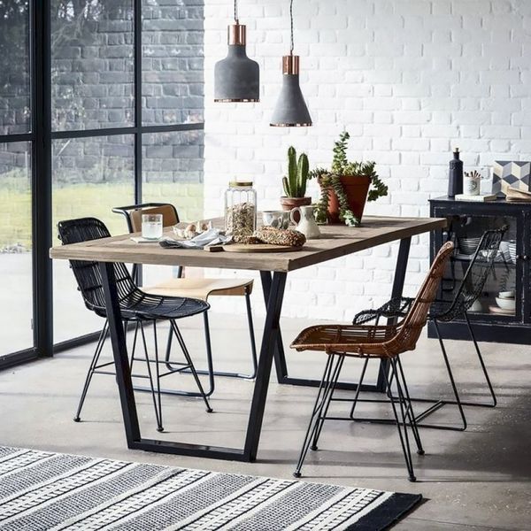Дизайнерский Кухонный обеденный стол из натурального дерева Loft Design 160x80x75h Черный / Дерево ATL218 ATL218 фото