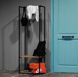 Дизайнерська Підлогова вішалка в стилі Loft Design 60x40x180h Чорний/Дерево ATL080 ATL080 фото