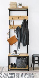 Дизайнерська Підлогова вішалка в стилі Loft Design 60x30x180h Чорний/Дерево ATL081 ATL081 фото