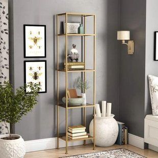 Дизайнерський Стелаж в стилі Loft Design 500x40x180h Золотий/Скло ATL754 ATL754 фото