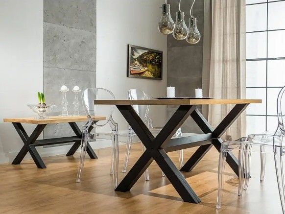 Дизайнерский Кухонный обеденный стол из натурального дерева Loft Design 120x60x75h Черный / Дерево ATL106 ATL106 фото