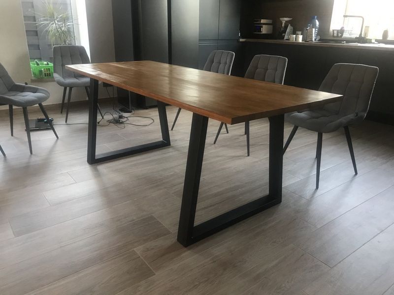 Дизайнерський Кухонний обідній стіл з натурального дерева Loft Design 120x60x75h Чорний / Дерево ATL107 ATL107 фото