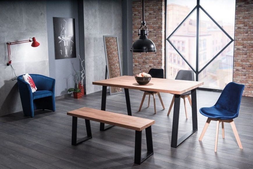 Дизайнерський Кухонний обідній стіл з натурального дерева Loft Design 120x60x75h Чорний / Дерево ATL107 ATL107 фото