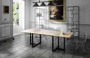 Дизайнерський Кухонний обідній стіл з натурального дерева Loft Design 200x60x75h Чорний / Дерево ATL108 ATL108 фото