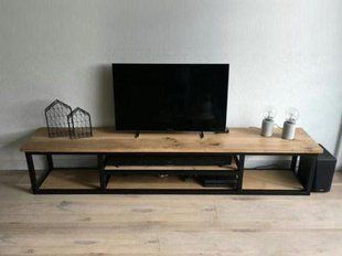 Дизайнерська тумба для телевізора в стилі Loft 200х40х40h Чорний/Дерево ATL514 ATL514 фото