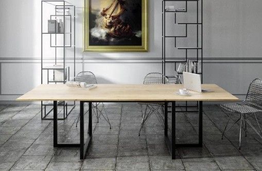 Дизайнерский Кухонный обеденный стол из натурального дерева Loft Design 200x60x75h Черный / Дерево ATL108 ATL108 фото