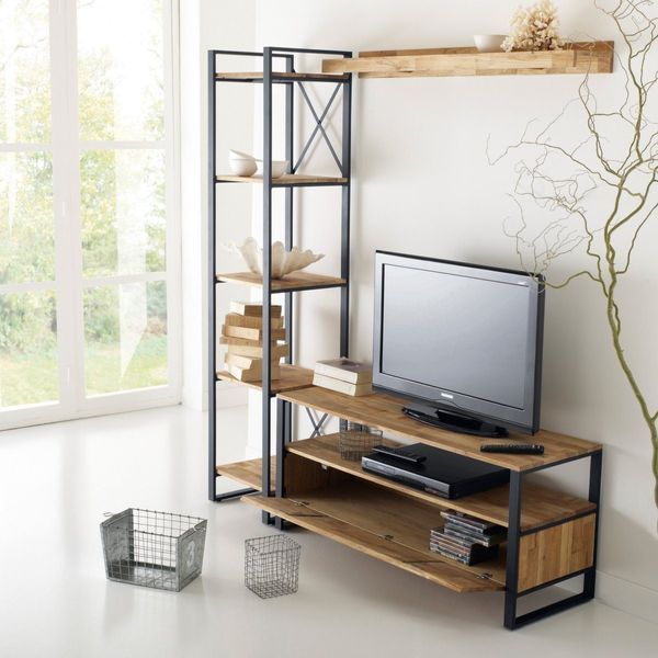 Дизайнерський Стелаж в стилі Loft Design 400x40x180h Чорний/Дерево ATL447 ATL447 фото