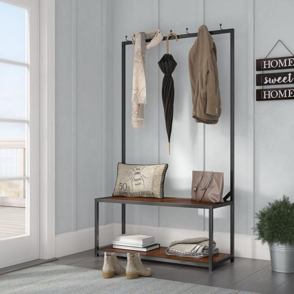 Дизайнерська Підлогова вішалка в стилі Loft Design 100x30x180h Чорний/Дерево ATL084 ATL084 фото