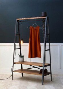 Дизайнерська Підлогова вішалка в стилі Loft Design 90x40x160h Чорний/Дерево ATL085 ATL085 фото