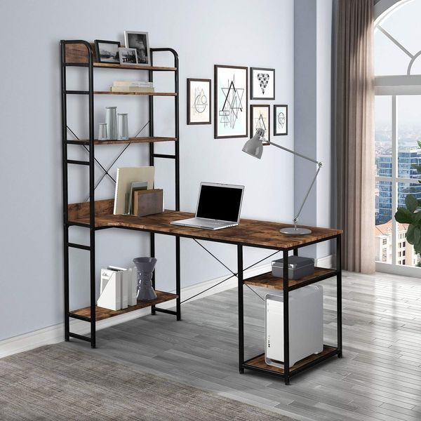 Дизайнерський Письмовий комп'ютерний стіл з полицями Loft Design 160x60x200h Чорний/Дерево ATL705 ATL706 фото