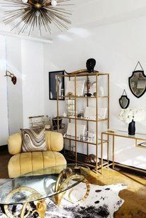Дизайнерський Стелаж в стилі Loft Design 120x30x180h Золотий/Скло ATL761 ATL761 фото