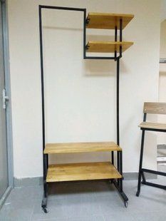 Дизайнерська Підлогова вішалка в стилі Loft Design 100x40x190h Чорний/Дерево ATL091 ATL091 фото