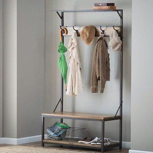 Дизайнерська Підлогова вішалка в стилі Loft Design 120x40x180h Чорний/Дерево ATL400 ATL400 фото