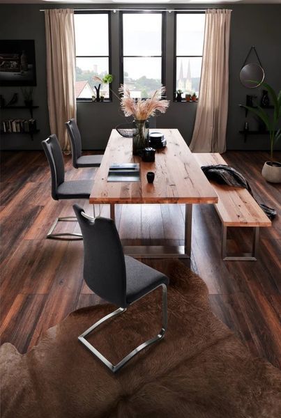 Дизайнерский Кухонный обеденный стол из натурального дерева Loft Design 200x80x75h Серый / Дерево ATL1484 ATL1484 фото